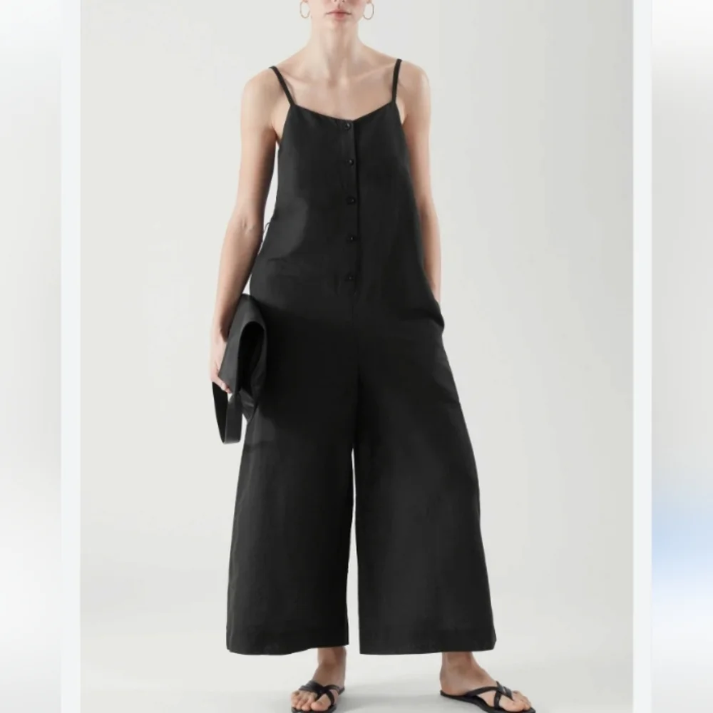 COS Linen Belted Wide Leg Jumpsuit Black 4